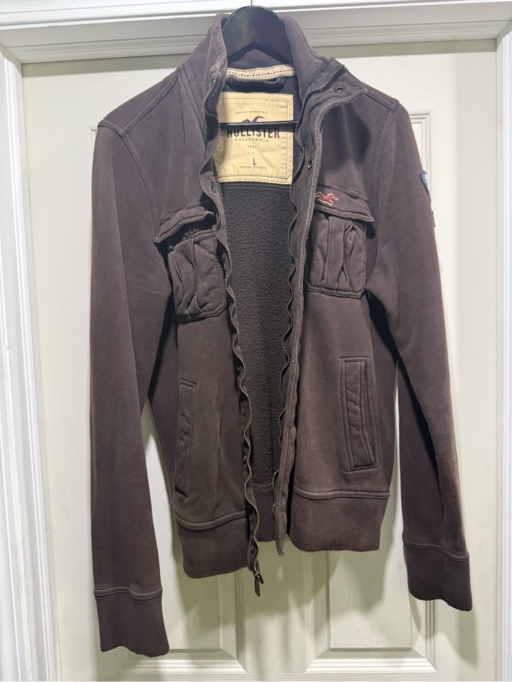 Hollister Men's Dark Brown Zip Front Jacket Lg